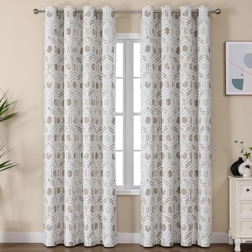BULLPRINCESS Moroccan Style Geometric Blackout Curtains, 63 Inches Long, Set of 2 Panels Grommet Top for Living Room,Window Treatment Sets, Diamond Beige, W 52xL 63 Inch