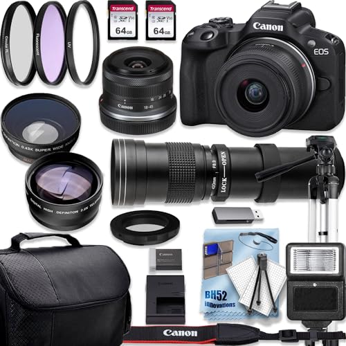 Canon EOS R10 4K Video Recording Mirrorless Camera with 18-45mm and 420-800mm f/8.3 HD Telephoto Zoom Lenses+128GB Fast Memory+Deluxe Accessory Bundle (Renewed)