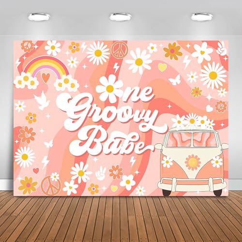 One Groovy Babe Fondo 240x180cm Retro Fiesta 1er Cumpleaños miniatura 1
