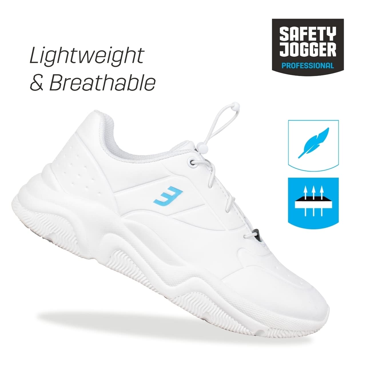 SAFETY JOGGER Sicherheits Sneaker für Herren und Damen - Champ O2 - Arbeitsschuhe mit Elastische Schnürsenkel, rutschfest, Leicht und ESD, Arbeitsschuhe ideal für Pflege, Koch, Krankenhaus oder Küche