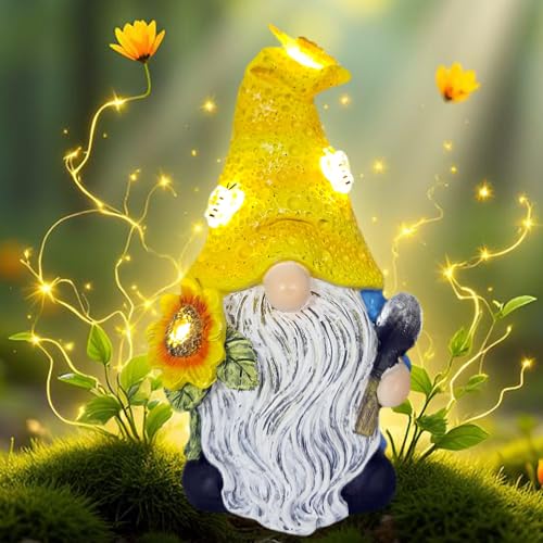 Memeyou Garden Gnomes Outdoor Decor Solar Gnomes Statues with Butterfly