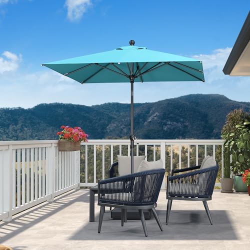 Image of PURPLE LEAF Patio Market Umbrella 6.5' x 6.5' Square Tilt Turquoise Blue