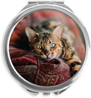 Animal Green Eye Cat Photograph Hand Compact Mirror Round Portable Pocket Glass