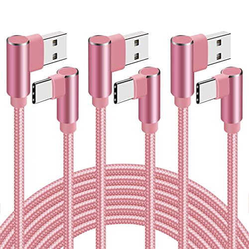 USB C Cable 10ft Type C Cable 3 Pack Fast Charging Cord Right Angle Nylon Braided USB Charger Cable Charging Cord for Samsung Galaxy S9 S8, Note 9 8,LG G6 G5 V20,Google Pixel (Rose Gold, 10 Feet)