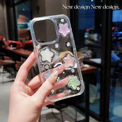 Image of COVERLY for iPhone 12 Pro 3D Luxury Star Resin Phone Case,Trendy Translucent Cute Hard Epoxy Art Crystal Clear -Non Yellowing Love Heart Embossed Pearl Dreamy Princess Cover for Apple iPhone 12 Pro
