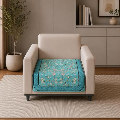 Image of Nendle Quilted Customisable Digital Printed Sofa Mat Cover with Fixed Seat Depth of 36 Inches | Premium Velvet Fabric Furniture Protector for Custom Fit