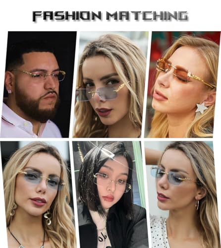 Heptagram Trendy Rimless Sunglasses for Women Men Vintage Fashion Retro Y2K Small Tinted Frameless 70s Sun Glasses2