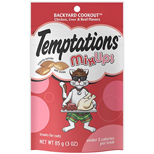 TEMPTATIONS MIXUPS Crunchy and Soft Cat Treats Backyard Cookout Flavor, 3 oz. Pouch