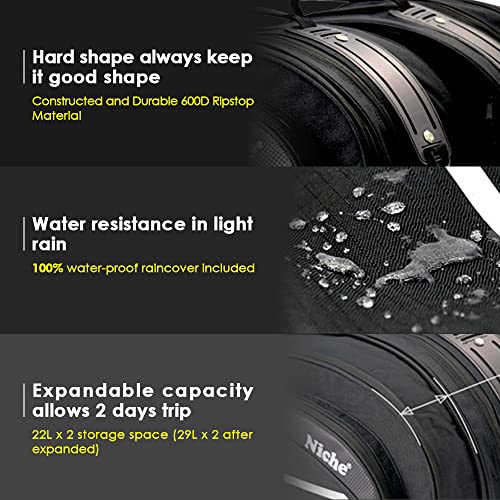 Alforjas laterales para motocicleta Niche, 58 L expandibles, impermeables, con cubierta para lluvia fluorescente y franjas reflectantes, compatibles universalmente con motos deportivas y de carretera (NMO-2206) miniatura 2