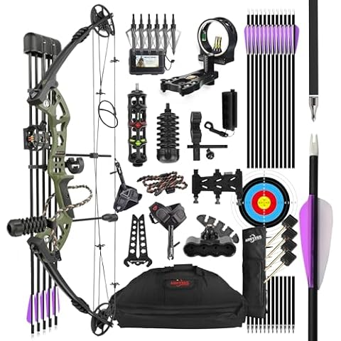 surwolf Compound Bow and Arrow Set, Hunting & Targeting, Limb Made in USA,Draw Weight 30-55lbs Adjustable,Draw Length 24-30", Right/Left Handed for Adult/Beginner (Army Green, Left-Handed) Cover