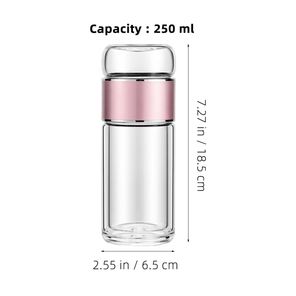 Botella Infusora de Té de Vidrio 250ml Colador y Tapa Hermética, Diseño Compacto Prueba de Fugas Adecuado para Viajes y Bolso