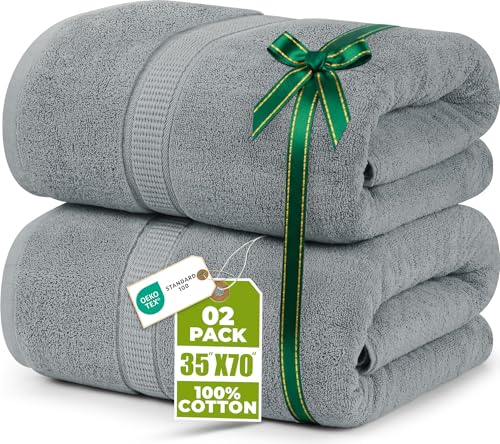 Utopia Towels Luxurious Jumbo Bath Sheet 2 Piece, 600 GSM, 35 by 70 Inches, 100% Ring Spun Cotton, Highly Absorbent and Quick Dry Extra Large Bath Towel, Super Soft Towel, Cool Grey