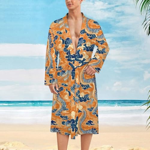 Lucky Dragon Funny Men's Robe Soft Lightweight Bathrobe Long-sleeve Spa Robes2