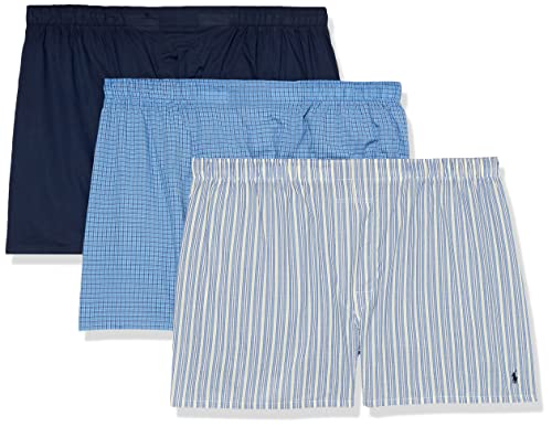 POLO RALPH LAUREN Men's Big & Tall Classic Fit Woven Boxers - 3 Pack, NXWBP3, Rimini/Muller/Navy, 1XL