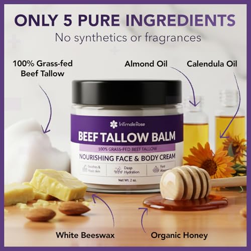 Image of Whipped Tallow and Honey Balm for Face & Body - 100% Grass Fed Beef Tallow Balm Only 5-Ingredients No Scent with Organic Honey & Calendula - Natural Moisturizer for Dry Sensitive Skin - Unscented, 2oz