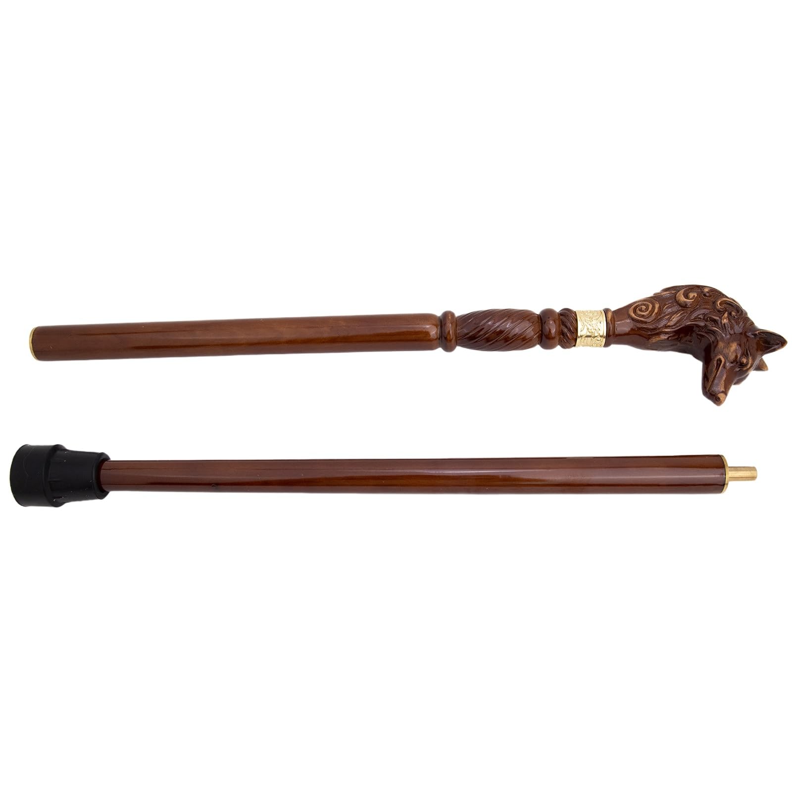 Handgeschnitzter Gehstock Aus Holz Mit Wolfskopf, Ergonomischem Griff und Gummispitze für Damen und Herren – Modischer, Einzigartiger Gehstock für Senioren – 95 cm