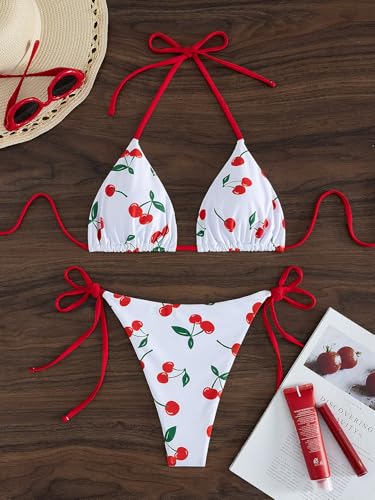Image of Tainehs Women's Sexy Halter Thong Bikini Tie Two Sides Bottom Triangle Bikini Swimsuits