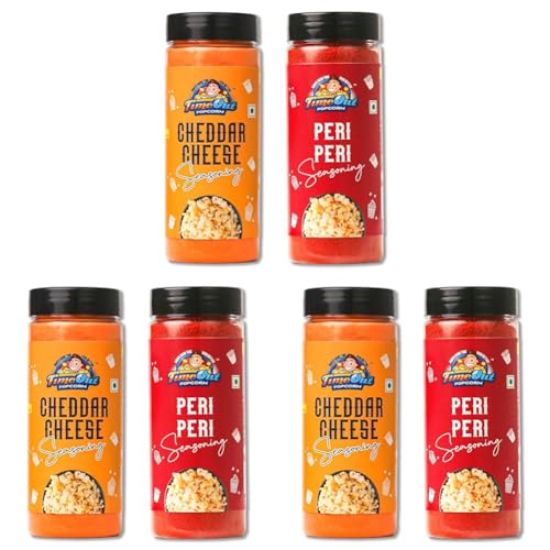 Image of Time Out Popcorn Cheddar Cheese and Peri Peri Seasoning, Multi-Purpose Powder, Popcorn and Snacks Flavoring,Pack of 6, 100g Each