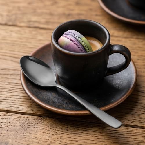 Image of 6.4 inch Charcoal Black Dessert Spoons Set of 4 - Food-Grade 18 /8 Stainless Steel Teaspoons, Durable Mirror Polished Silverware Spoons, Perfect for Home, Restaurant, and Gifting