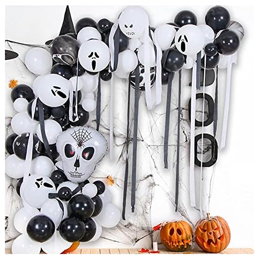 Halloween ballong Garland Arch kit med spöke skalle folie aluminium ballonger, svart vit rosa matt latex agate helium ballons perfekt för lyckliga halloween barn fest vägg dekorationer,Black&white