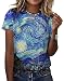 joo meryer Women's Starry Night T-Shirts Oversized Loose Fit Short Sleeve Casual Art Painting Tees,Starry Night,L