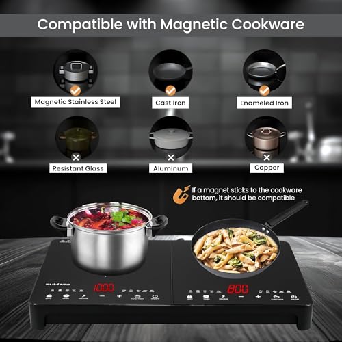 Image of 2200W Induction Cooktop | Double Burner Touch Control Digital Display | Waterproof Black Crystal Panel | Auto Shut Off with Child Lock | Induction For Cooking Boiling Frying