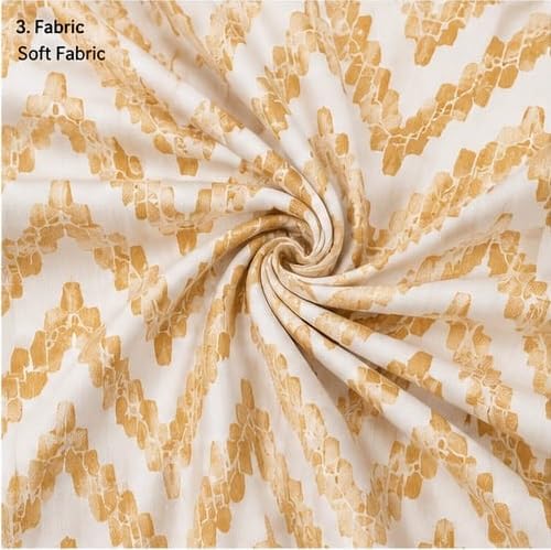 Image of 210 TC Glace Cotton Soft Cotton Zig Zag Design Fitted King Size 72x78x10 inches Bedsheet Set - Lightweight & Durable 1 Bed Sheet with 2 Pillowcase 17x27 inches Yellow