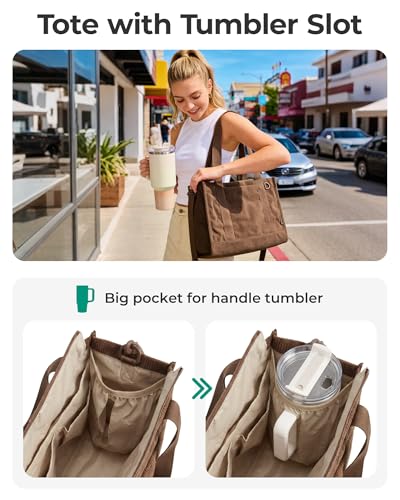 Image of BAGSMART Corduroy Tote Bag for Women, Small Travel Work 14 inch Laptop Handbag | Fits 14 inch Laptop & 40oz Tumbler, Soft Vintage Corduroy Crossbody Bag For Teacher, Nurse Daily Use & Flight Travel, Hand Wash
