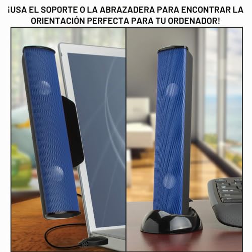 Mini barra de sonido USB con clip para monitor altavoces portátiles GOgroove azul 3