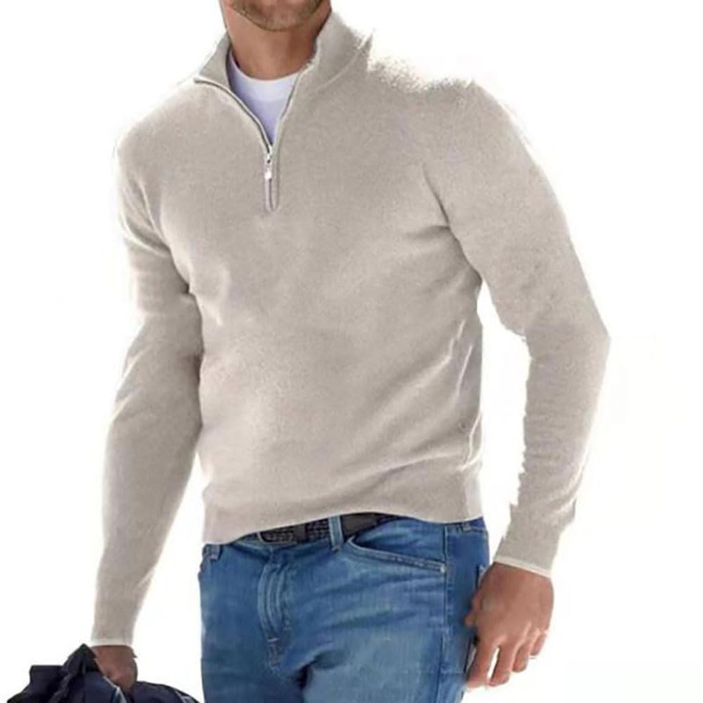 Herren Kaschmir Reißverschluss Basic Pullover, Herren-Poloshirt, klassisch,Herren-Pullover mit V-Halsausschnitt, langärmelig, weicher Griff, Viertelreißverschluss
