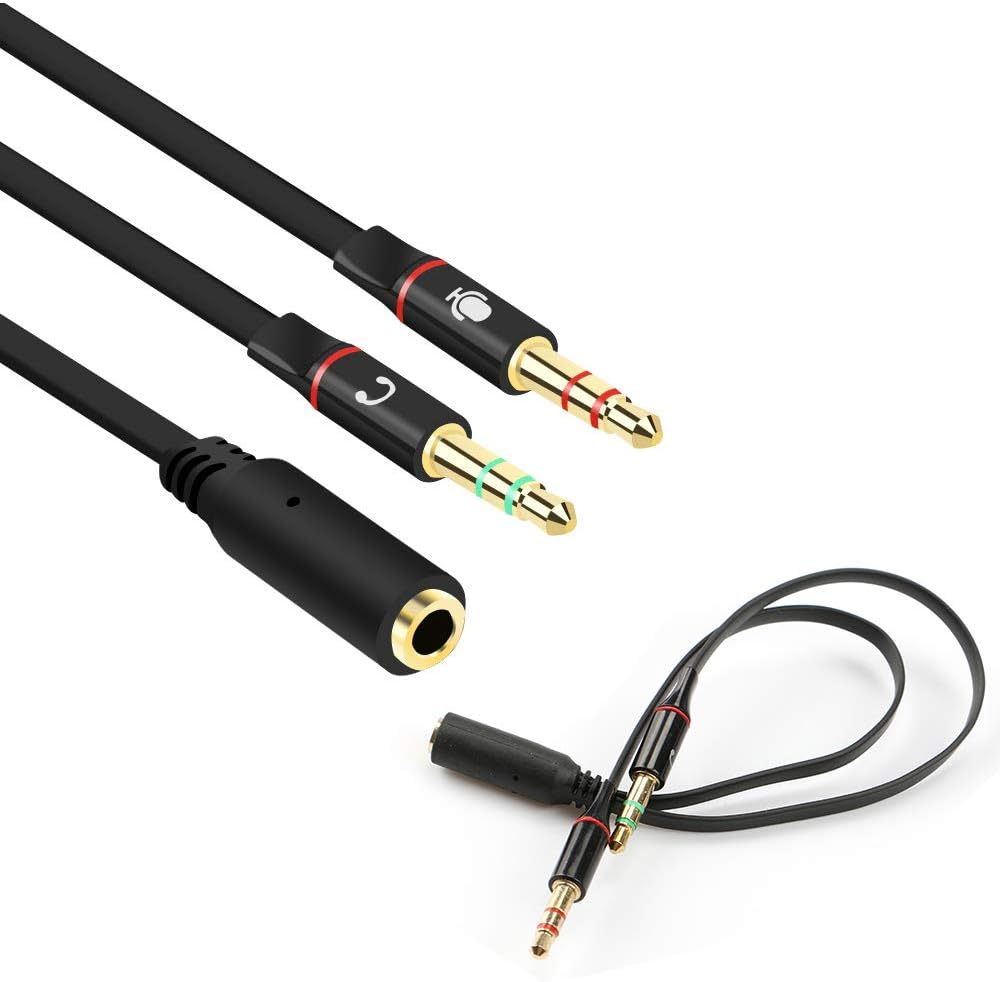 3 Packs Headphone Splitter, SourceTon Flat Cable Headset Splitter Cable 3.5mm Female to 2 Male Compatible with PC and Old Version Laptop
