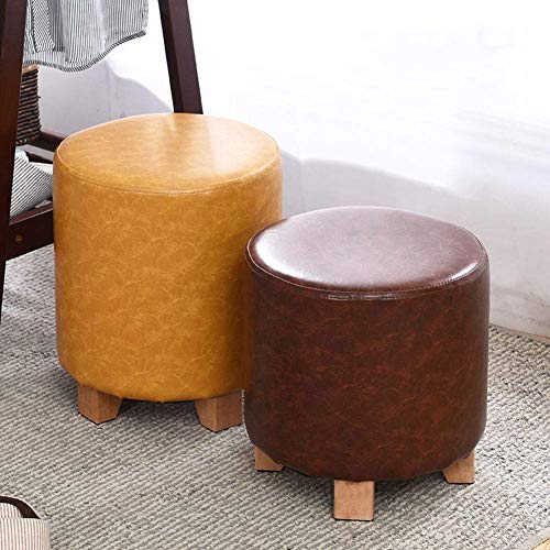 Repose-pieds ottoman en bois et simili cuir rond de 29x29x35 cm - 2
