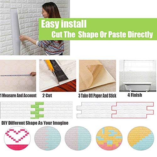 3D Wall Panels POPPAP 3D Visual Effects Foam Wall Panels Faux Brick Wallpaper Peel And Stick Dark Grey White Color Painted Brick Wallpaper 10 Tiles - Thumbnail 7