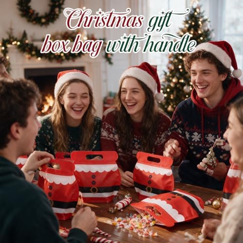 Red 56 Pcs Christmas Goodie Bags Bulk,Plastic Treat Bag with Handles — 사진 6