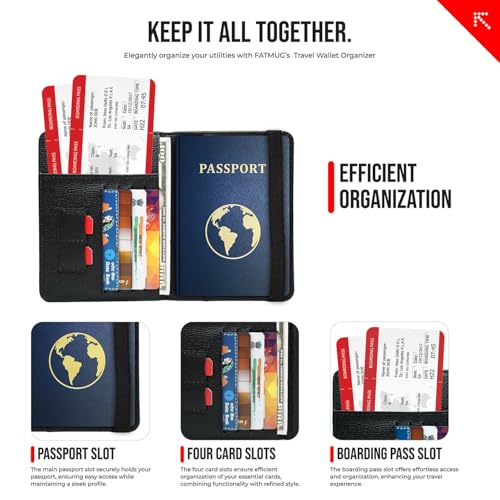 Image of FATMUG Passport Holder Cover - Travel Wallet Organizer - Unisex Portable Sleeve, Leather - Black