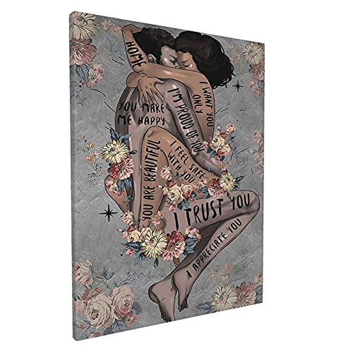 African American Black King and Queen Wall Art Flower Canvas Abstract Contemporary Painting Home Decor For Bedroom Living Room Bathroom 12x16in