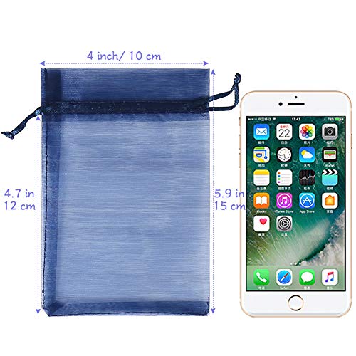 Image of HRX Package 100pcs Organza Gift Bags Navy Blue, 4 x 6 inch Mesh Jewelry Pouches Drawstring Party Favor Bags for Small Sample Christmas Candy