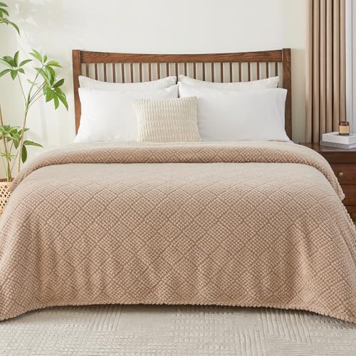 Image of EMME Fleece Blanket, 3D Jacquard Throw Blanket for Couch and Bed, Soft Cozy and Fluffy Blankets Lightweight Luxury Flannel with Waffle Design (Beige, 80 inch x 90 inch)