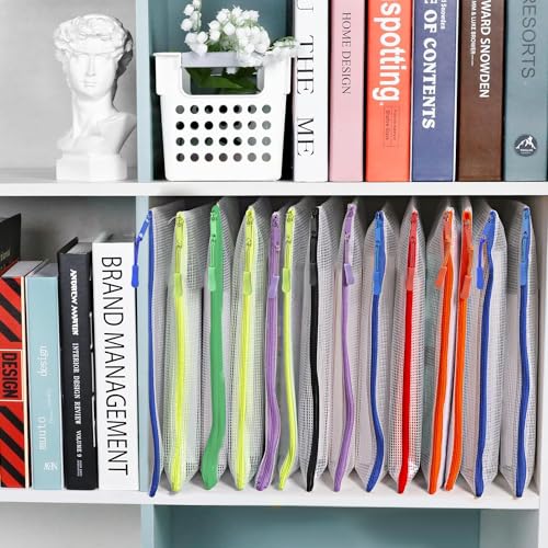 Image of 18 Pack A4 Mesh zipper pouch bags, Mesh Bags with Label Pocket,Zipper Pouches of office supplies, File Bags for Classroom Organization,Puzzles, Board Game Storage