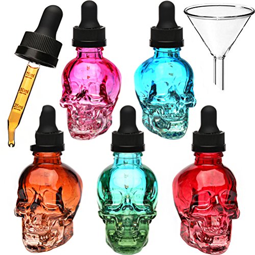 Best Quality 🔥 5PCS 1oz Skull Glass Dropper Bottles Refillable Bottles liquid bottling Dispensing bottle with Eye Dropper Pipettes for Essential Oils/Beauty Oil Mix, Aromatherapy Blends(5, 30ml)