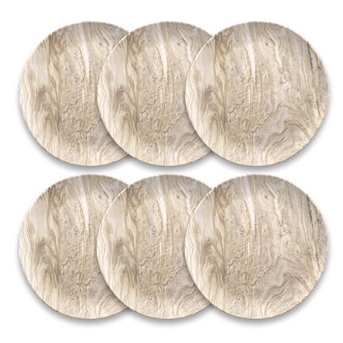 Tar Hong Planta - Plato de cena de madera sintética real del desierto, 10.5 pulgadas, material de melamina a base de plantas, inastillable, interior y exterior, juego de 6