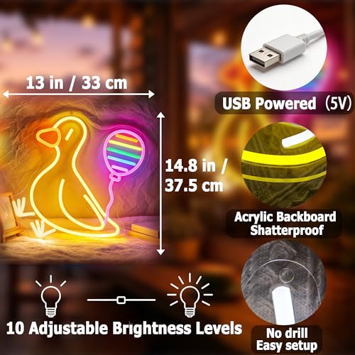 Image of Balloon Duck Neon Sign for Wall Decor Light Up Sign Led Signs for Room Party Home Wall Decor USB Powered