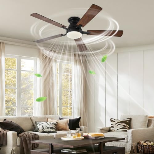 Image of Ayaoty 54 inch Ceiling Fans with Lights and Remote, Low Profile Ceiling Fan with Light, Flush Mount, Reversible, 3CCT, Dimmable, Noiseless, White Ceiling Fan for Bedroom, Indoor /Outdoor Use