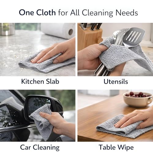 Image of Microfiber Cleaning Cloth Roll, 20Pcs, 4000 Times Washable - 10X Cheaper Than Paper Kitchen Towel Roll - Ultra Absorbent Lint Free Microfiber Cleaning Cloth for Kitchen - Tearable