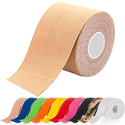 ATETEO Kinesiology Sports 5m x (2.5/3.8/5/7.5) cm Roll of Elastic Muscle Support Tape for Exercise &Injury Recovery, F-White, S: 5mX2.5cm