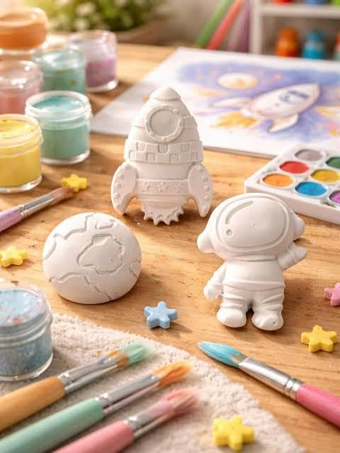 Image of EXPESIA Craft by Hanoosh Astronaut Theme DIY Plaster Painting Kit for Kids (2+ Years) | Space Art & Craft Set with 6 Acrylic Colours & Brush | Creative Learning & Screen-Free Activity | Gift for Boys & Girls