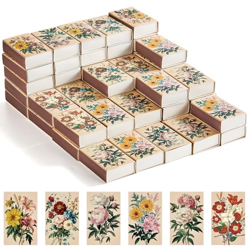 60PCS Blank Matches Containers 2.24 x 1.42 x 0.59 inches Vintage Flower Match Storage Boxes DIY Match Holder with Double-Sided Striker for Wedding Bridal Shower Baby Party Favor Empty(No Matches)