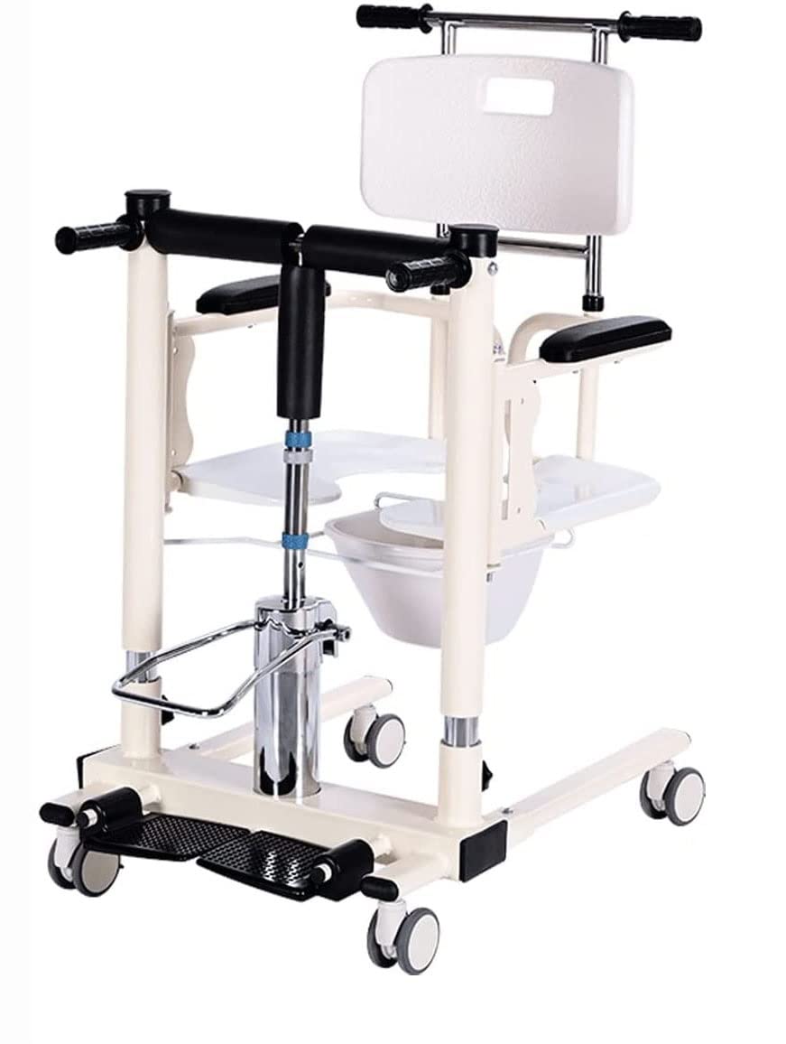 SXSLTSA Hydraulic Patient Lift Wheelchair for Home, Portable Transfer Lifter, Multi-Function Shower Chair with 180° Split Seat, Bedside Commode Chair for Elderly Handicapped, 280lbs Weight Capacity