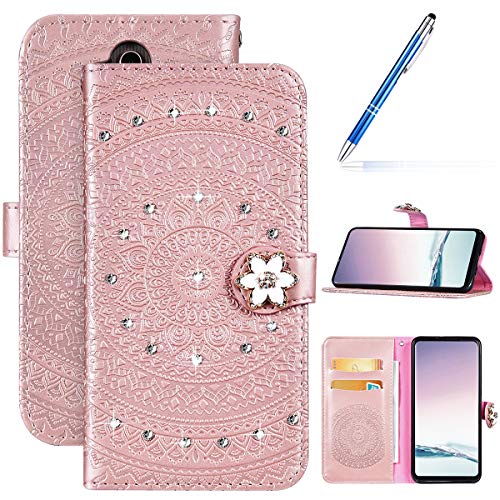 Robinsoni Case Compatible with Huawei Mate 20 Lite Phone Case Wallet Huawei Maiman 7 Leather Phone Cover Shockproof Glossy Diamond Case Flip Notebook Style Cover Heavy Duty Hard Case Mandala Rose Gold