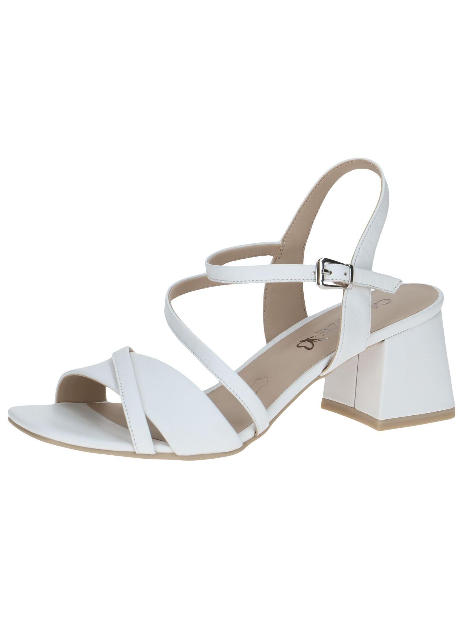 CAPRICE Women's Leather Heeled Sandals Festive, White (White Nappa), 4 UK